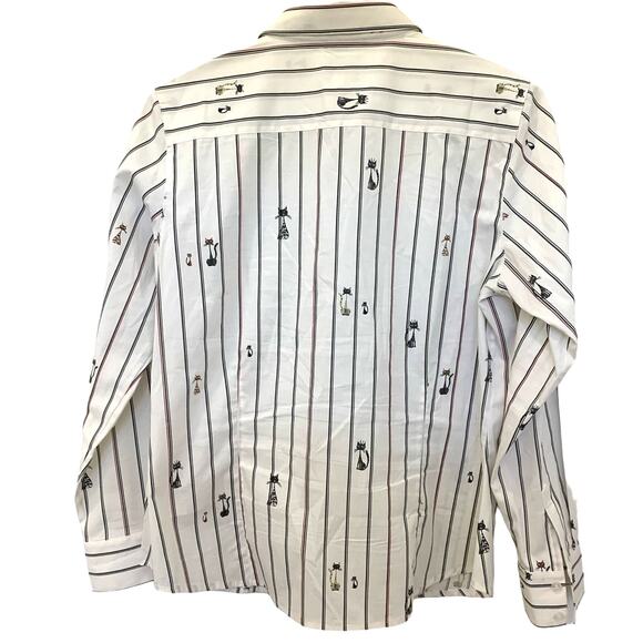 Chico's Cat Print Button Up Shirt 1 US8 M Womens White Business Casual Preppy - Picture 2 of 10